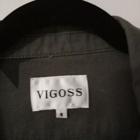 Vigoss Utility Jacket Olive Star Print Button Front Cinched Waist Womens - Picture 2 of 12